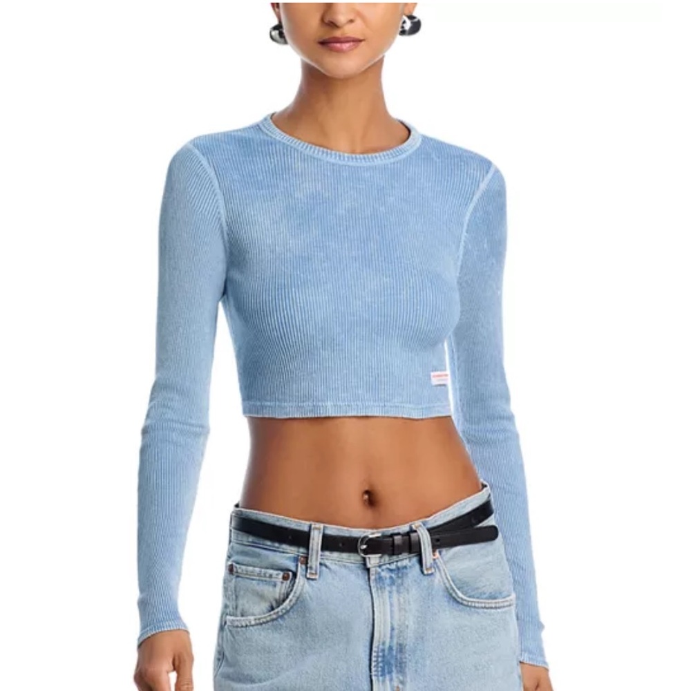Alexander Wang - Cropped Long Sleeve Crewneck blue Ribbed Long Sleeve Crop Top - Picture 1 of 3